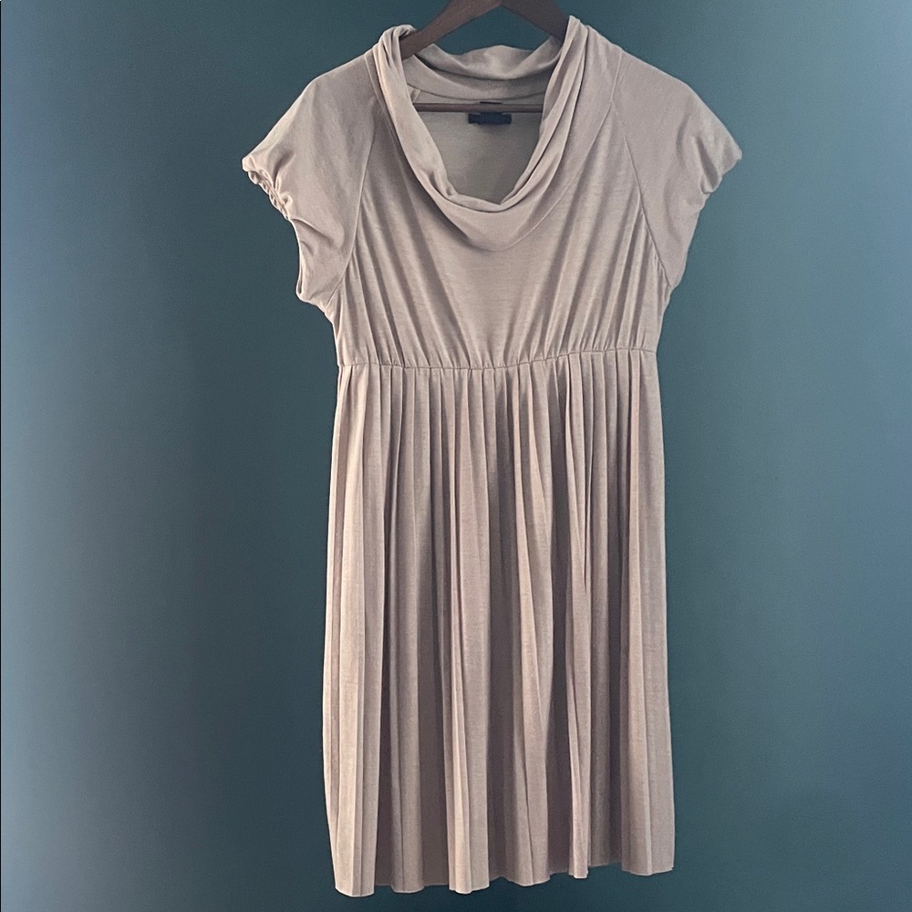 BCBGMaxAzria Beige Cowl Neck  Dress pleated bottom